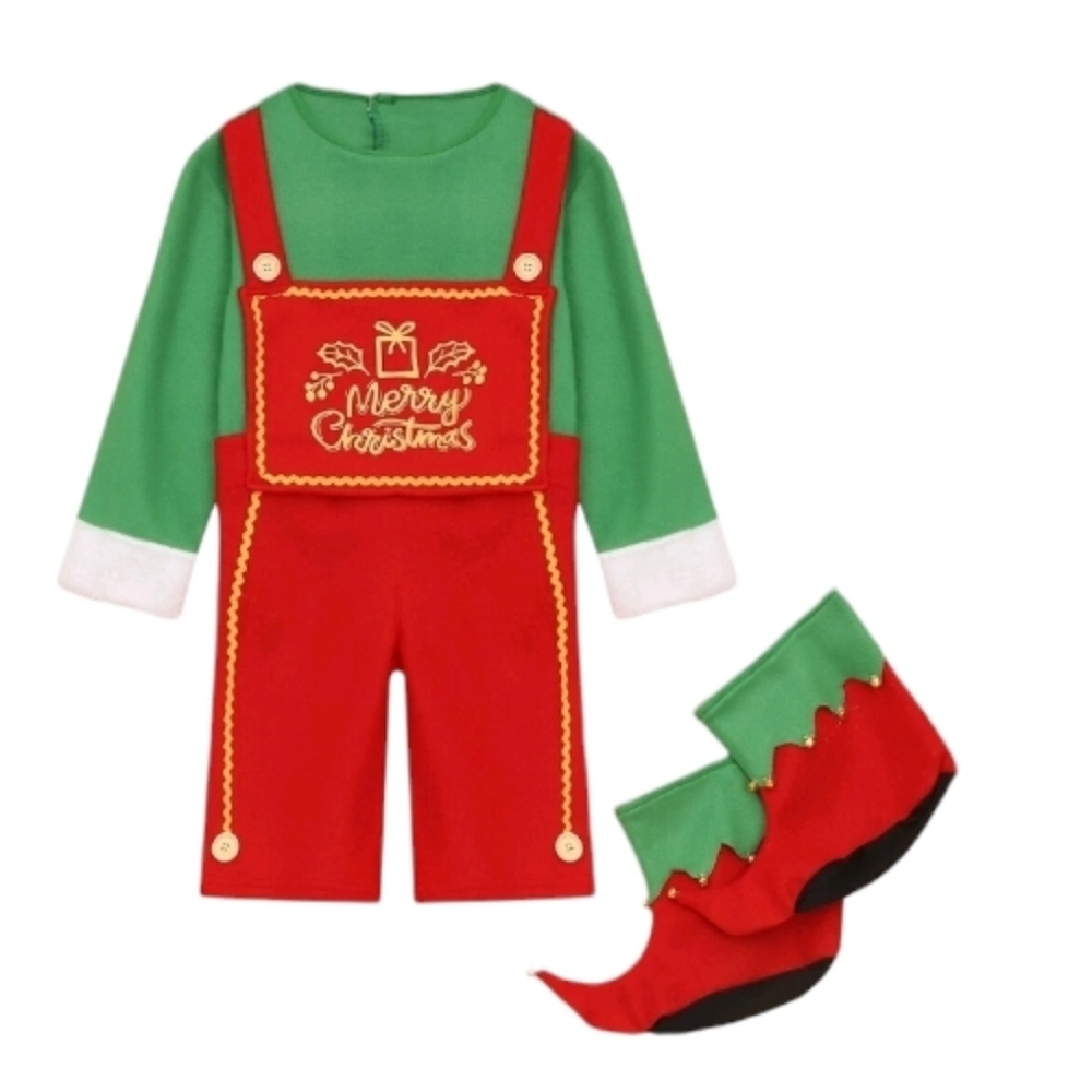 HOLIDAY Christmas red and green elf costume overalls‎ unisex XL
